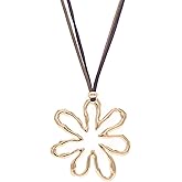 NILUXE DESIGN Boho Necklace for Women - Large Golden Flower - Bohemian Style - Long Necklace with Flower - Adjustable Suede Cord with Zamak Beads - Necklace for Women