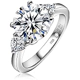 AnuClub Round/Emerald/Marquise Cut Moissanite 3 Stones Engagement Rings D Color VVS1 Round Cut 925 Sterling Silver Anniversary Wedding Promise Rings for Women