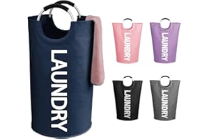 WOOHA 95L Large laundry basket,Collapsible laundry hamper, Tall Clothes Baskets Folding Washing Bin Foldable Fabric Hamper Bags for Bedroom, Closet,Bathroom,College,laundry bag,navy blue