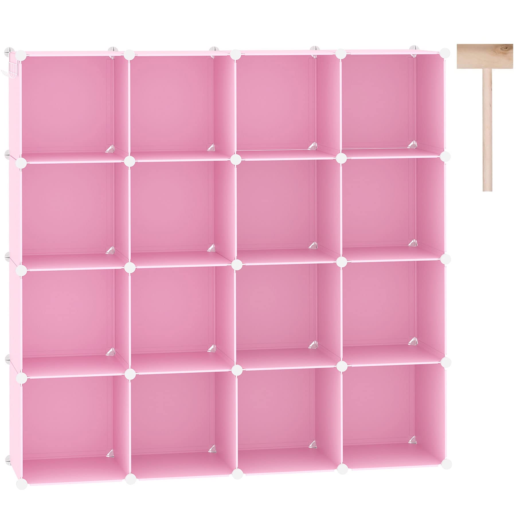 C&AHOME Cube Storage Organizer, 16-Cube Shelves Units, Plastic Storage Cubes, DIY Closet Organizer, Modular Closet Storage Shelves Ideal for Home, Bedroom, 48.4" L × 12.4" W × 48.4" H Pink UPCS16P Image