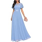 DRESSTELLS Womens Formal Dresses for Wedding Guest Prom Ruffle Sleeve Lace Maxi Dress Evening Gown 2026