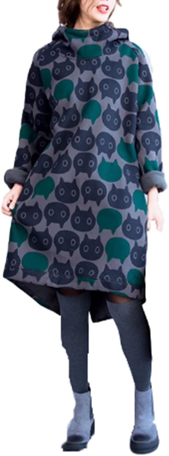 Amazon Co Jp アナトレ Anotre レディース 猫 柄 チュニック ワンピース 大きいサイズ 冬 ロング かわいい 部屋着 Xl 服 ファッション小物
