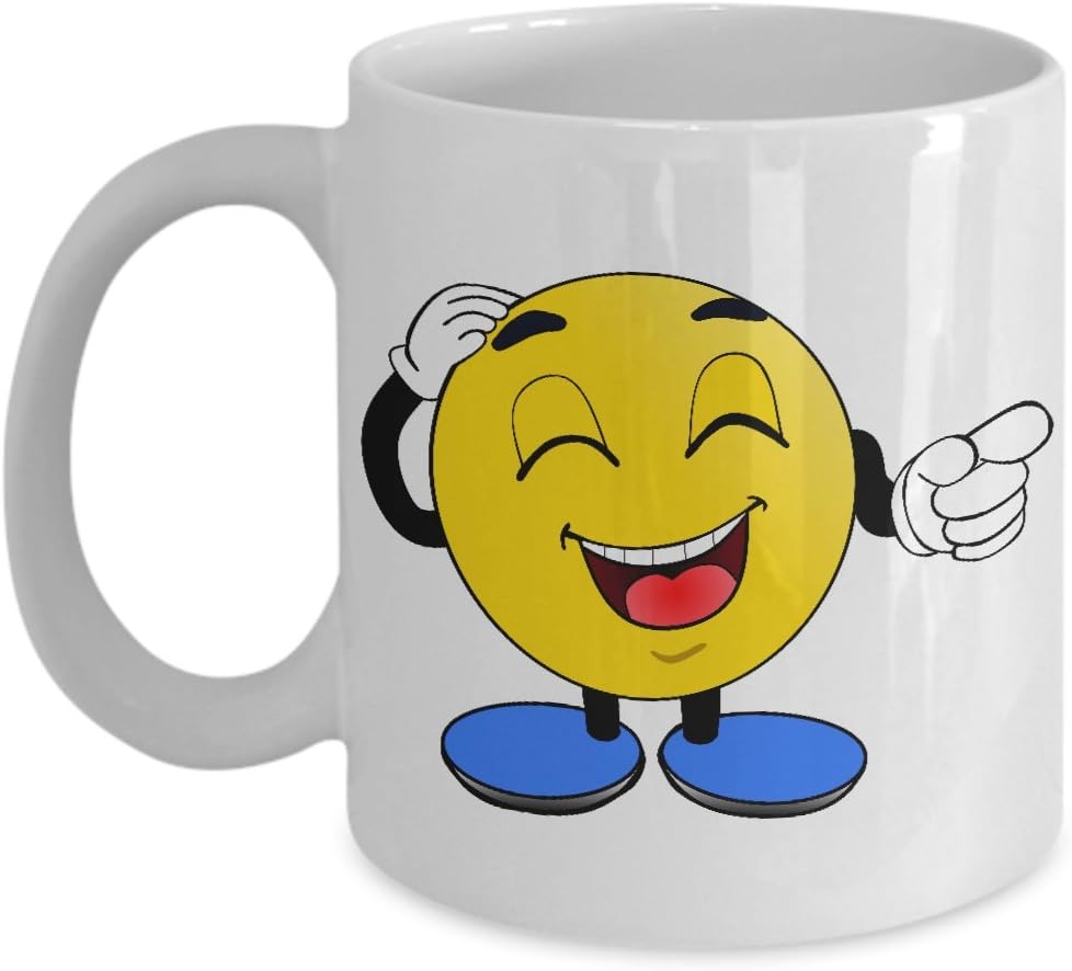Hoy Polloy Laughing Emoji Mug: Yellow smiley face coffee mug