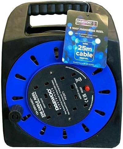 Daewoo Extension Reel 4 Way Socket 25m Cable Heavy Duty Safety Cut Out