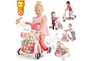 TERRAMUS 5 in 1 Baby Walker Sit-to-Stand Toys, Learning Walker for Boys Girls Toddler, Multifunctional Educational Activity Center Removable Play Panel, Push Walker Toys Gifts for Infant 6-18 Months