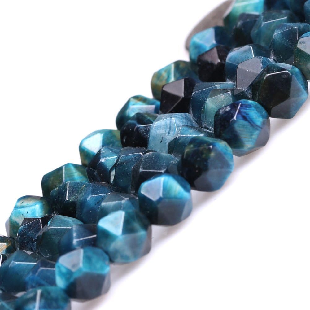 JOE FOREMAN 8mm Tiger Eye Semi Precious Stone Faceted Blue Loose Beads for Jewelry Making DIY Handmade Craft Supplies 15" Dyed Color