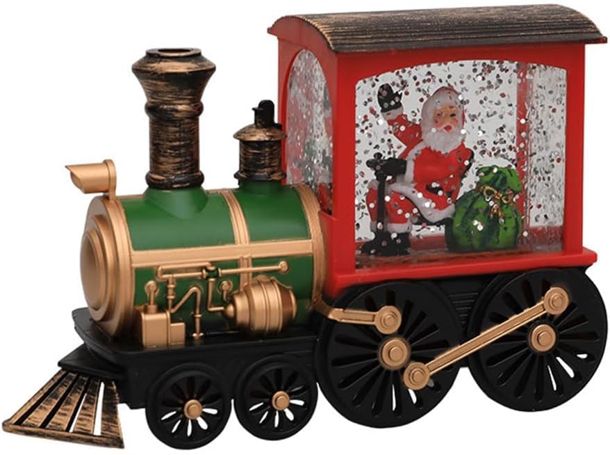 Snow Globes - Christmas Train, 2024 New Christmas Eve Music Box Train Crystal Ball Ornaments, Christmas Snow Globe Lantern, Battery Operated Water Glittering Santa Snowman Lighted for Home Decoration Gift (A)