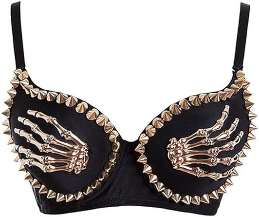 Sujetador Negro con Pinchos y Manos Esqueletos Doradas en 3D Negro Small: Amazon.es: Ropa y accesorios