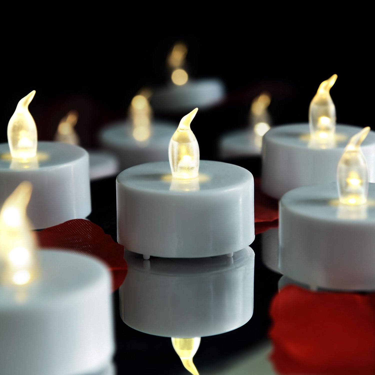 Lighting - Tea Lights Flameless LED Candles: Warm White 200 Hours Battery Operated Powered 12 Pack Tea Light Birthday Gifts Electric Flickering Fake Candle Romantic Small Tealight for Wedding Christmas Halloween