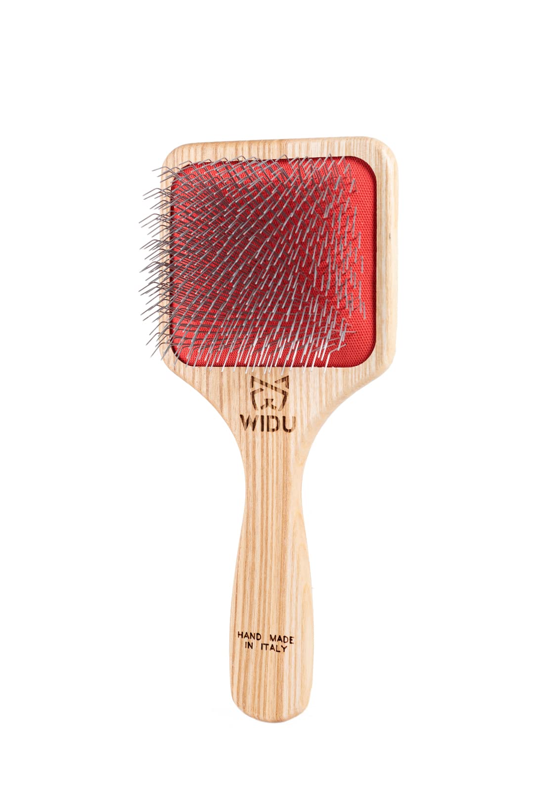 WIDU - Brush for Dogs and Cats, Ideal for Medium and Large Pets with Long Hair, Professional Carder in Ash Wood, Handmade in Italy - 21.5 x 9.4 cm, with 24 mm Long Teeth and 45° Inclination