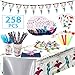 Dinosaur Party Supplies, Complete Party Supplies for Boys and Girls Including Plates, Cups, Napkins, Tablecloth, Banner, Dinosaur Toys, Blowing Dinosaurs, Spoons, Forks and Knives, Serves 24