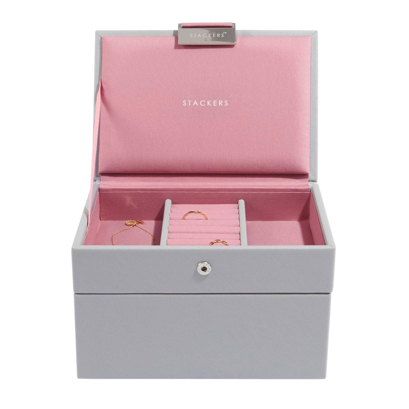 Stackers Mini Set Of 2 Grey Jewellery Box Travelling Case Jewelry