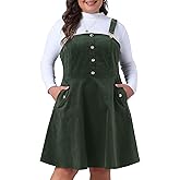 Agnes Orinda Plus Size Overall Dress Corduroy Pinafore Short Dress for Women Adjustable Strap Suspender Skirt