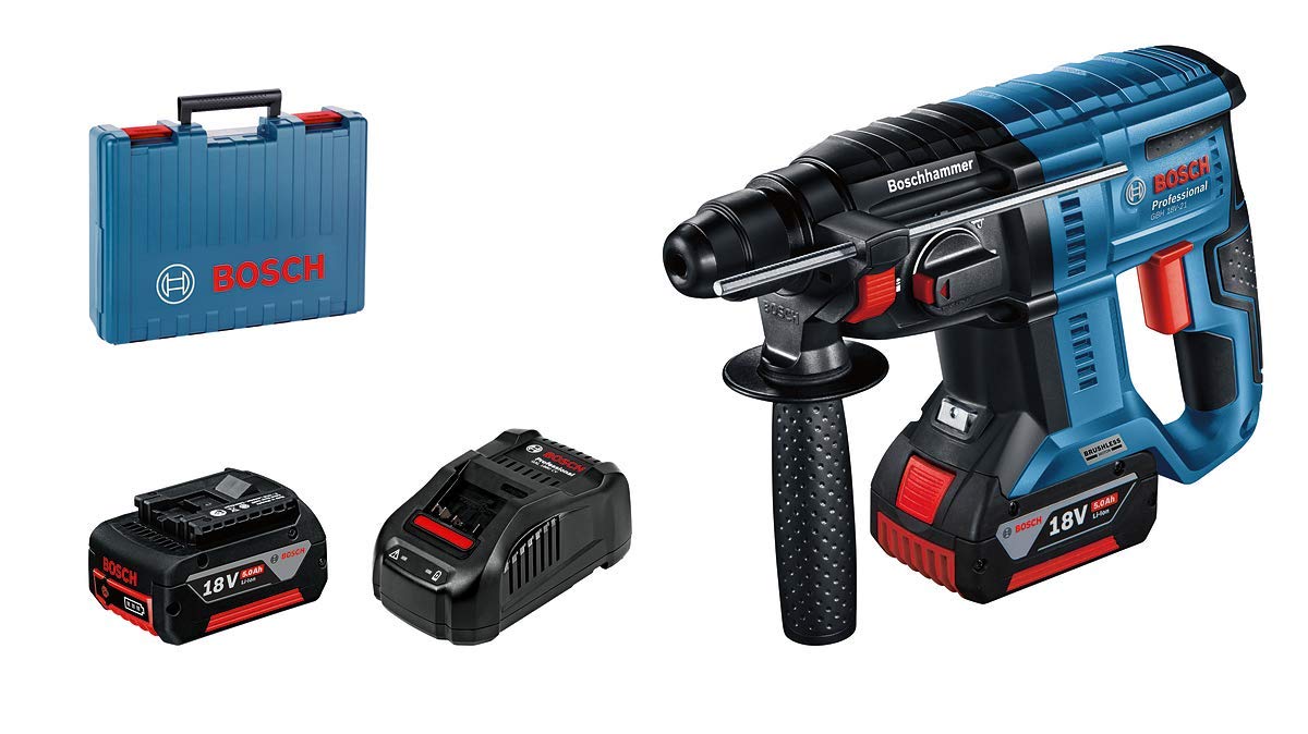 Bosch Professional 18V System Cordless Rotary Hammer GBH 18V-21 (incl. 1x GBA 4.0Ah Battery, GAL 18V-40 Charger, Carrying Case)