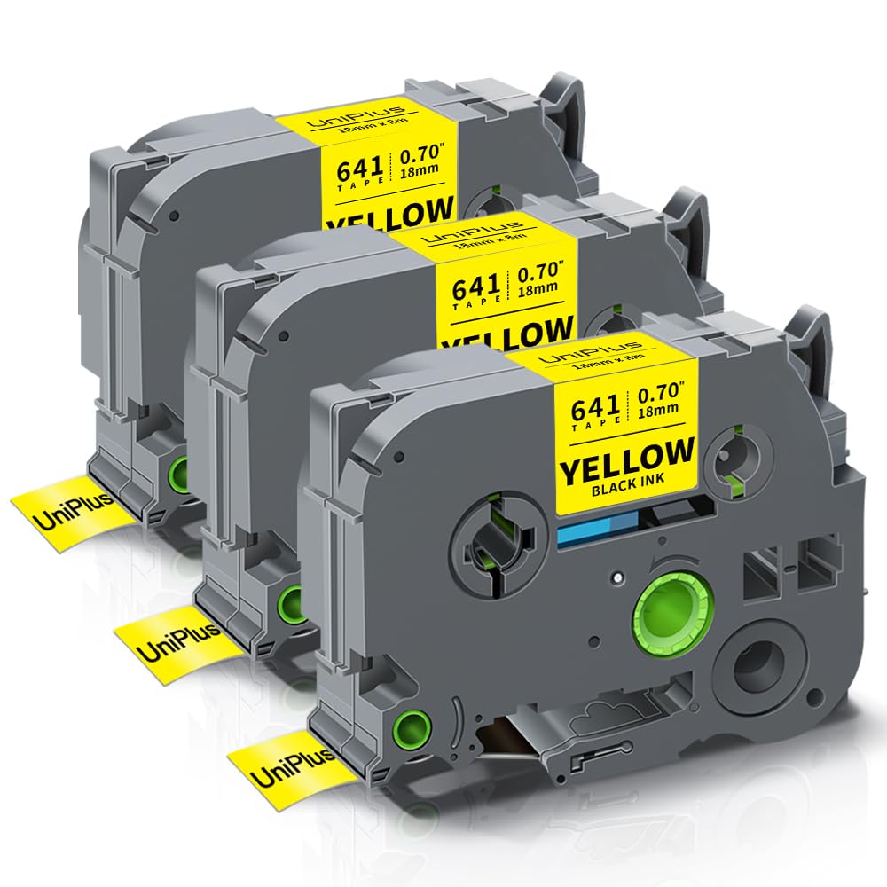 UniPlus Compatible Label Tape Replacement for Brother Tze Tz Tape Tze-641 Tze641 Tz-641 Tz241 Black on Yellow 18mm x 8m for P-Touch PT-E300 PT-D600 PT-2030 PT-P750W PT-2430PC PT-2730 PT-9600