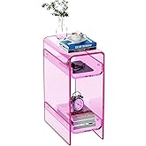 Dewrhiixe Clear Acrylic Side Table, Narrow Nightstand Bedside Table for Bedroom, Skinny Small End Table (Pink, 8.7'' x 15.7'' x 21.7")