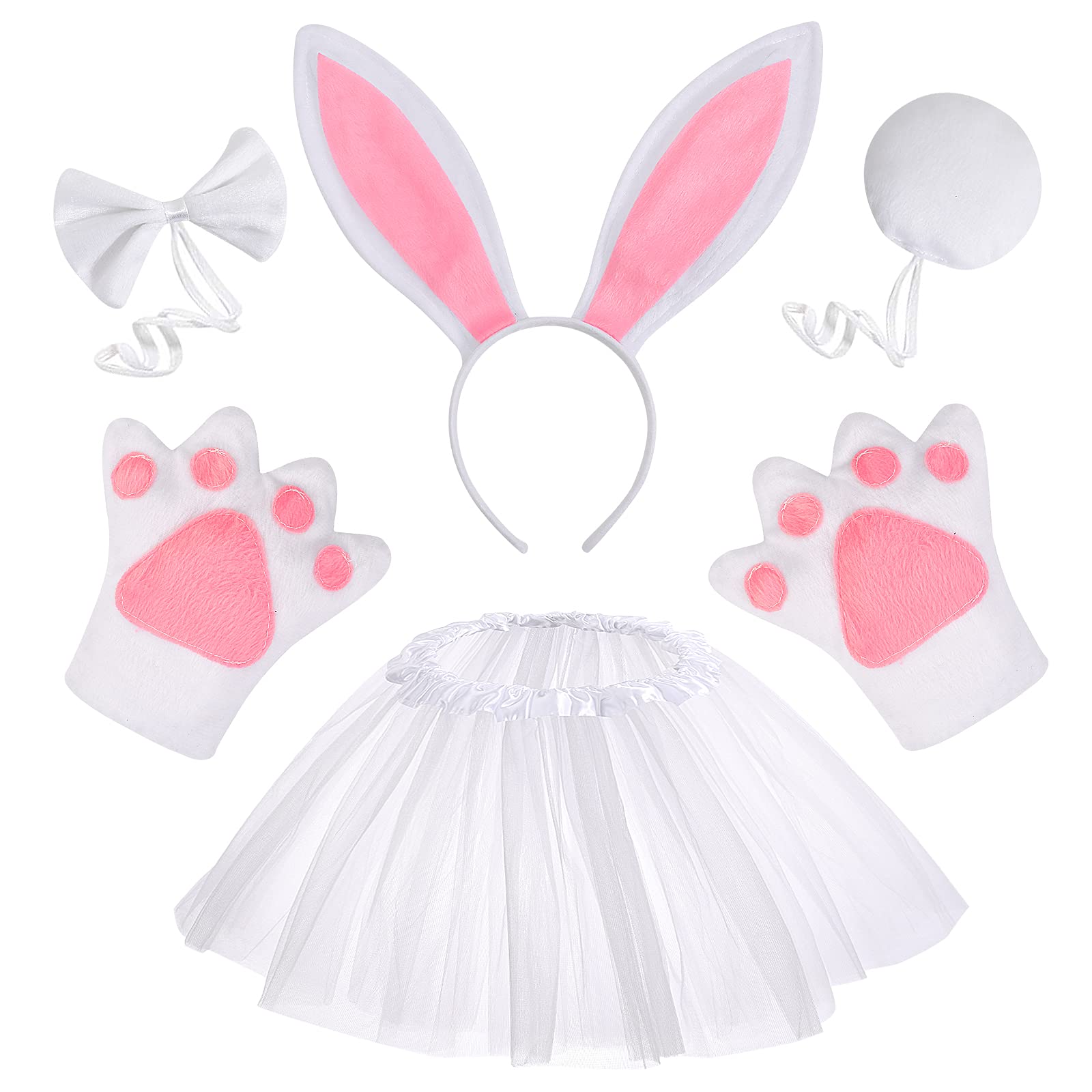 Hifot Kids Bunny Costume for Girls Baby Bunny Ears Tail Paws Bowtie Tutu Skirt Easter Rabbit Dress Up Cosplay for Kids — image 1