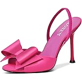 ITOZER Satin High Heels Slingback Open Toe Mules Sandals Bow Stiletto Sexy Heels Comfortable Wedding Party Shoes