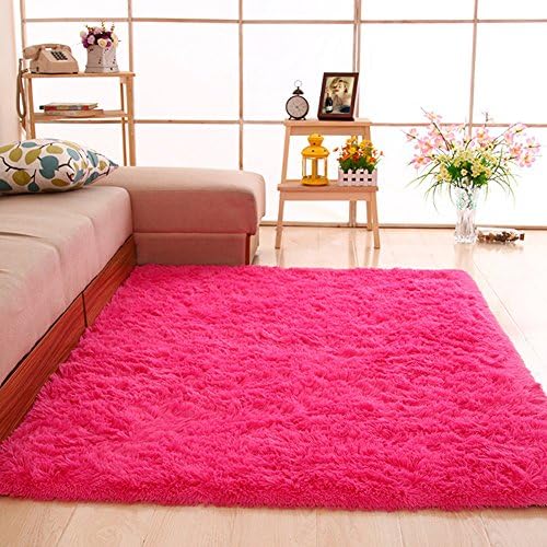 gdmgdr Soft and Fluffy Nursery Rugs Ultra Soft 4cm Thick Indoor Morden Shaggy Area Rugs Bedroom Carpet Living Room Rugs 4 Feet by 5.3 Feet, hot Pink