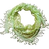 Green Lace Tassel Sheer Burntout Floral Print Triangle Mantilla Scarf Shawl