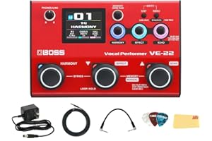 Boss VE-22 Vocal Performer Pedal Bundle with Power Supply, Cables, Picks, and Austin Bazaar Polishing Cloth