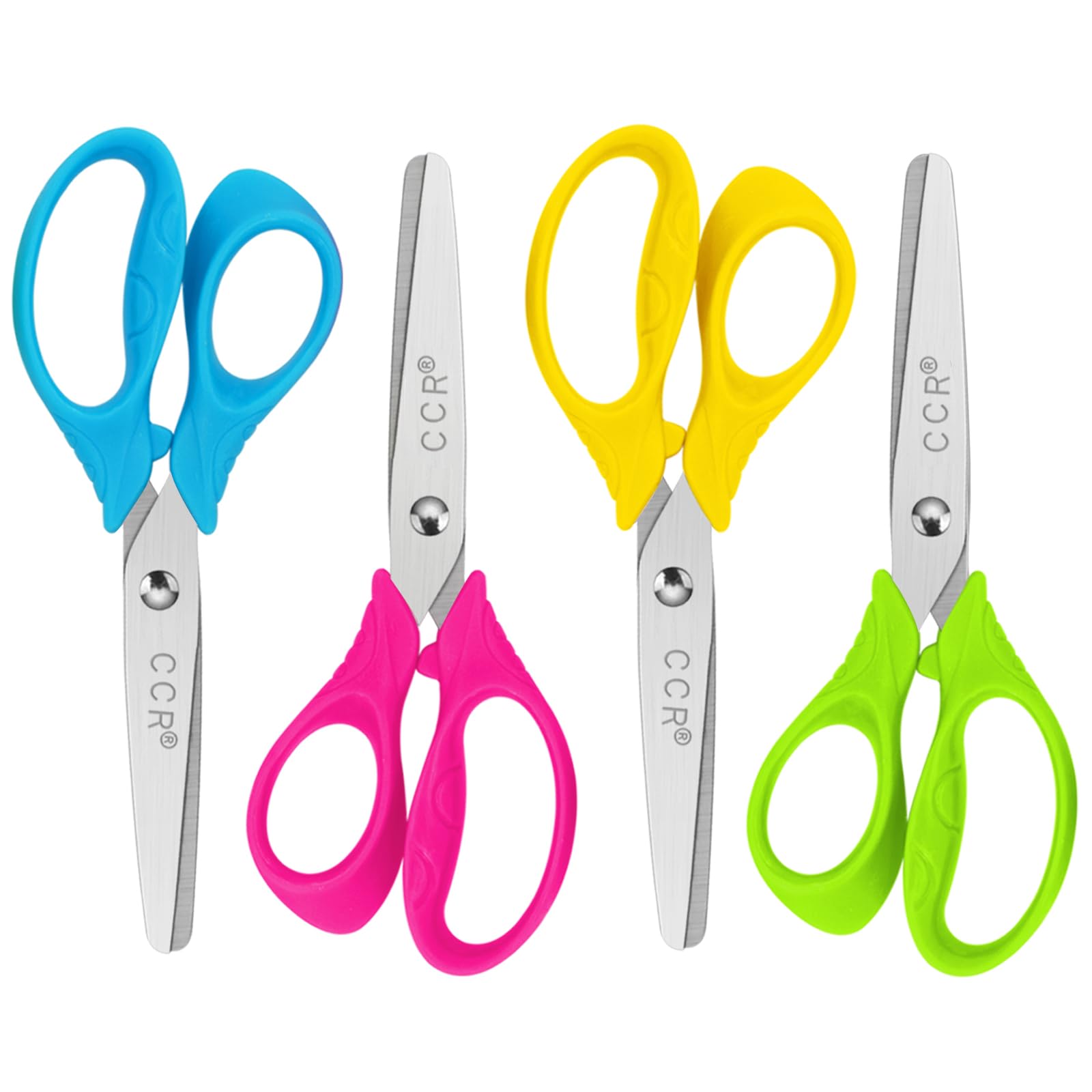 CCR Left Handed Scissors Kids,13cm Safety Blunt Stainless Steel PP Plastic Handles Left Handed Kids Scissors for DIY Cutting,Assorted Color,4 Pack