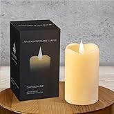 TECHLONG Flickering Flameless Candles with 3D Moving Flame, Last 1000+ Hours Battery Operated Candles with Timer, Ivory Real Wax Pillar Electric LED Candle for Wedding Christmas Party/3" x 5"
