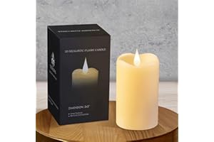 TECHLONG Flickering Flameless Candles with 3D Moving Flame, Last 1000+ Hours Battery Operated Candles with Timer, Ivory Real Wax Pillar Electric LED Candle for Wedding Christmas Party/3" x 5"