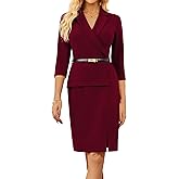 GRACE KARIN Women's Bodycon Work Dress 3/4 Sleeve Church Teacher Business Office Wear to Work Sheath Suit Dresses with Belt
