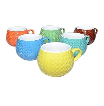JRP MART Ceramic 130ml Tea and Coffee Cups(Multicolour)-Pack of 6