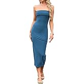 Allegra K Tube Top Dresses for Women's High Waist Strapless Casual Work Maxi Long Bodycon Dress