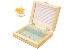 Bysameyee Prepared Microscope Slides with Specimens for Kids, 25 PCS Microscope Sample Slides Science Kit Set with Fitted Wooden Case for Basic Biological Education