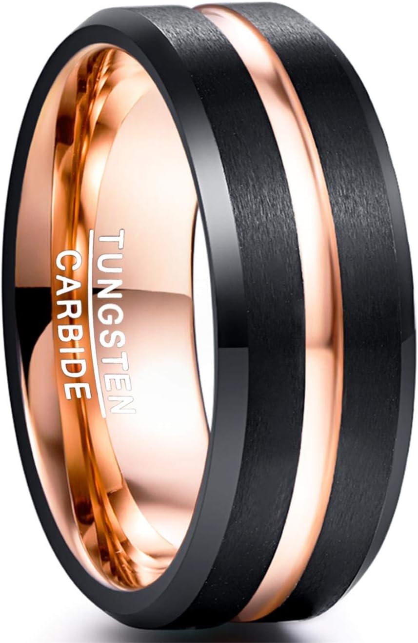 NUNCADTungsten Ring for Men Women 4/6/8/10mm Black/Blue/Gold/Rose Gold/Silver Groove Wedding Bands Beveled Edges Engraved I Love You Size 4 to 17