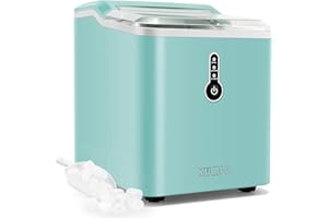 KUMIO Ice Makers Countertop, 9 Bullet Ice in 6-9 Mins with Ice Scoop and Basket, 26.5 Lbs per Day, Portable Ice Maker for Home Office Camping Party RV, Blue