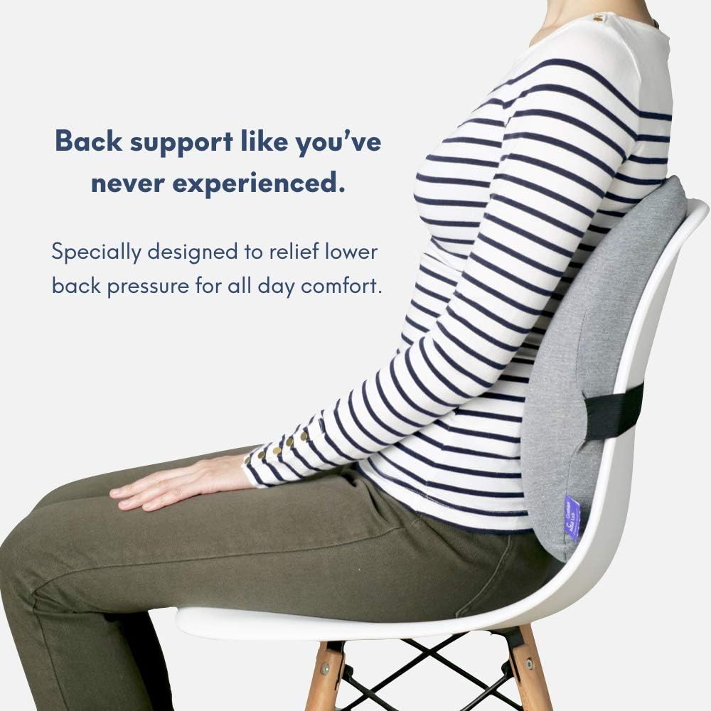 Cushion Lab Extra Dense Lumbar Pillow - Patented Ergonomic Multi-Region Firm Back Support for Lower Back Pain Relief - Lumbar Support Cushion w/Strap for Office Chair, Car, Sofa, Plane - Grey: Home & Kitchen