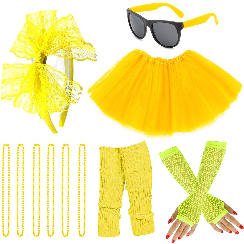 Photo 1 of ***SKIRT ONLY INCLUDED***Gionforsy Women Costume Accessories Set 80s Tutu Dress Costume Set 80s Fancy Dress for Spirit Week 80s Retro Party (Yellow)
