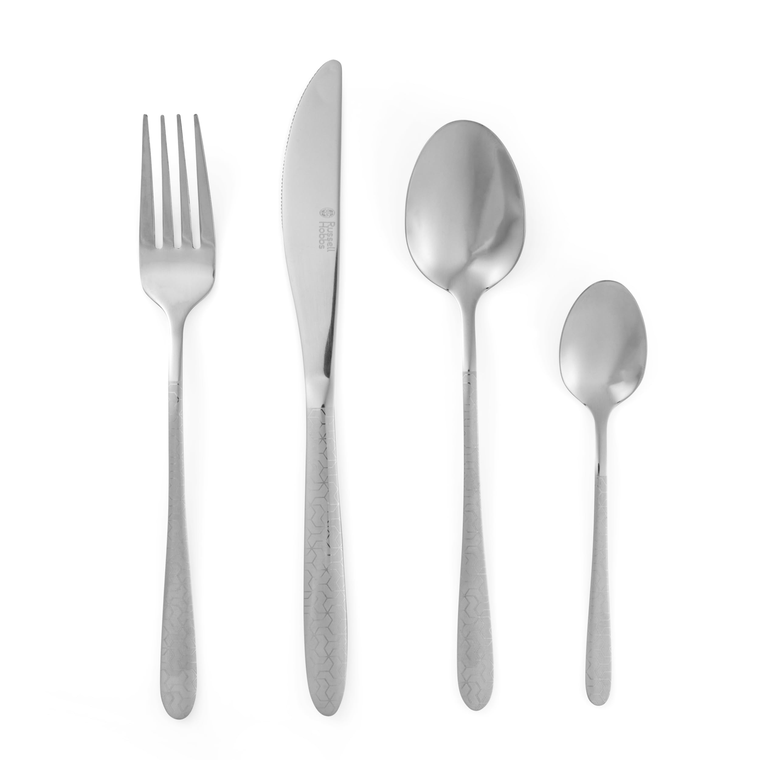 Russell Hobbs Geometric 16-Piece Cutlery Set - Stainless Steel Silverware, Flatware Service for 4, Tableware Set Includes Knives, Forks, Tablespoons and Teaspoons, Geometric Handle Design