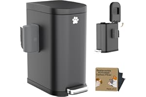 organizelink Dog Poop Trash Can Outside with Odor Control Lid & Step Pedal, 3.2Gal Stainless Steel Outdoor Trash Can, Waterproof Dog Waste Container - Includes 3 Carbon Filters & Bin Bag Holder