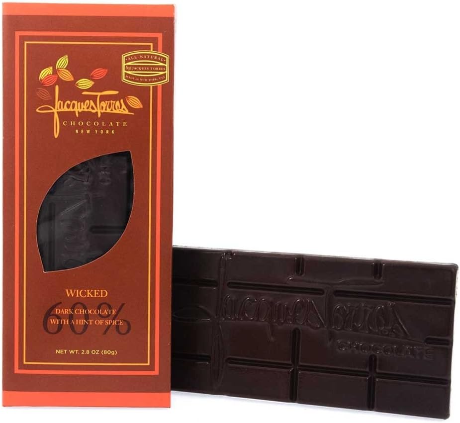 Jacques Torres WICKED Dark Chocolate Bar - 60% Dark Chocolate with a Hint of Spice (2.8 Ounce)