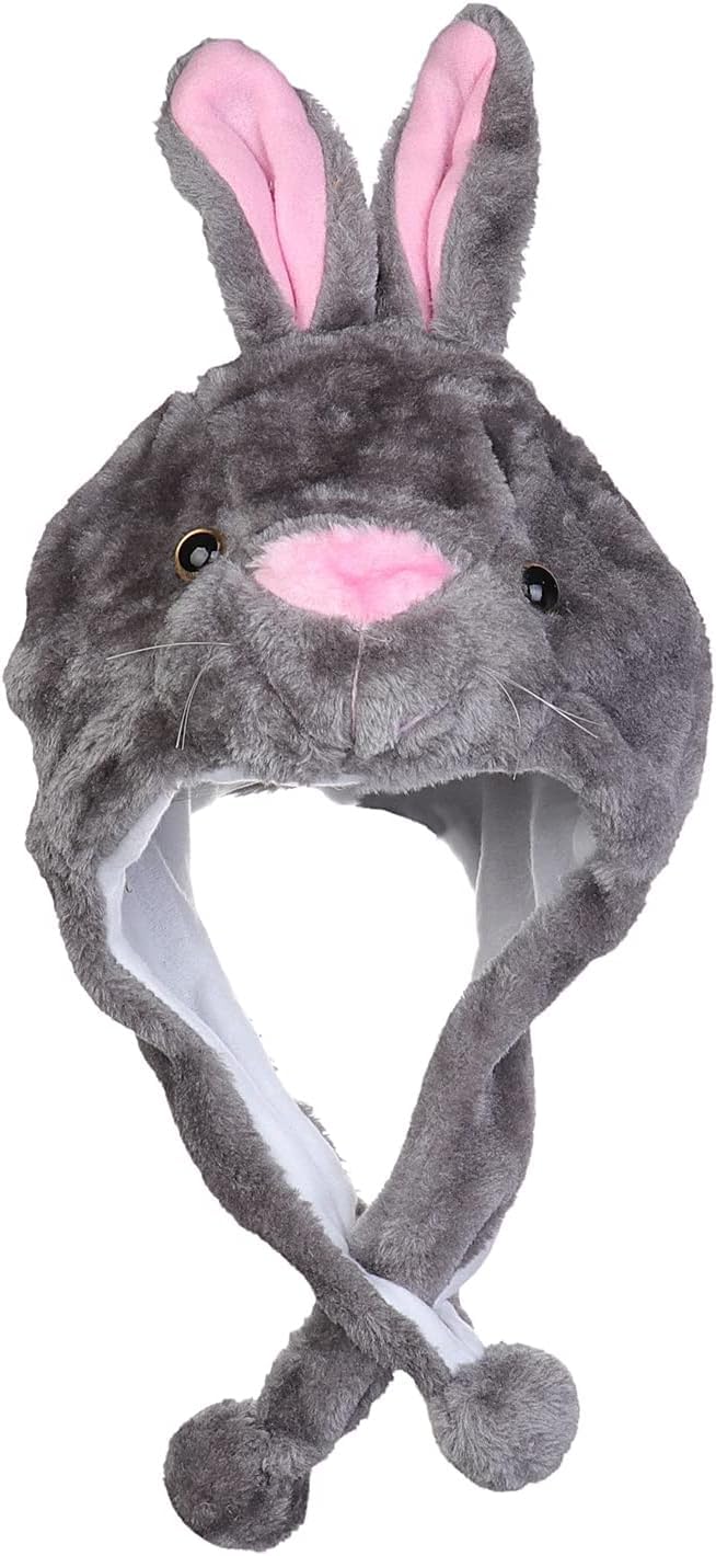JK Home 2-in-1 Hat with Earflaps Scarf Set Cute Plush Animal Hat Cosplay Costume Headwear Warm Soft Cozy Hats for Kids Adults One Size Novelty Headgear Photo Props Grey Bunny