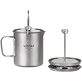 Lixada Titanium Pot Camping 750ml Coffee Maker Mug with Lid French Press Pot with Foldable Handles for Outdoor Camping Hiking
