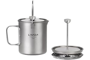 Lixada Titanium Pot Camping 750ml Coffee Maker Mug with Lid French Press Pot with Foldable Handles for Outdoor Camping Hiking
