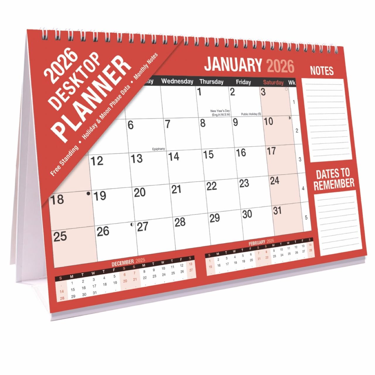 2026 Calendar and Planner Month To View/Week to View (One Month To View Free standing)