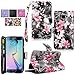 Galaxy S6 Edge Plus Case, Cellularvilla [Diamond Jewel] [Card Slots] Embossed Flower Design Premium Pu Leather Wallet Case Flip Cover for Samsung Galaxy S6 Edge Plus / S6 Edge+ (Black Pink Flower)