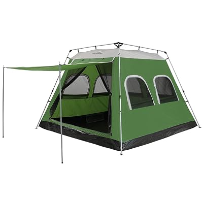 LakeForest Instant Pop Up Camping Tent - Waterproof, 5-8 Person, 4 Pole, Khaki/Army Green