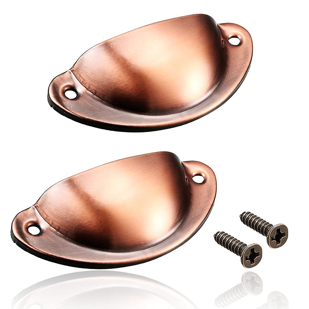 Mesee 20 Pieces Cup Pulls, Vintage Shell Shape Pull Handle with Screws Drawer Door Knob Handle for Home Kitchen Furniture Wardrobe Cabinet Closet Cupboard - Red Copper