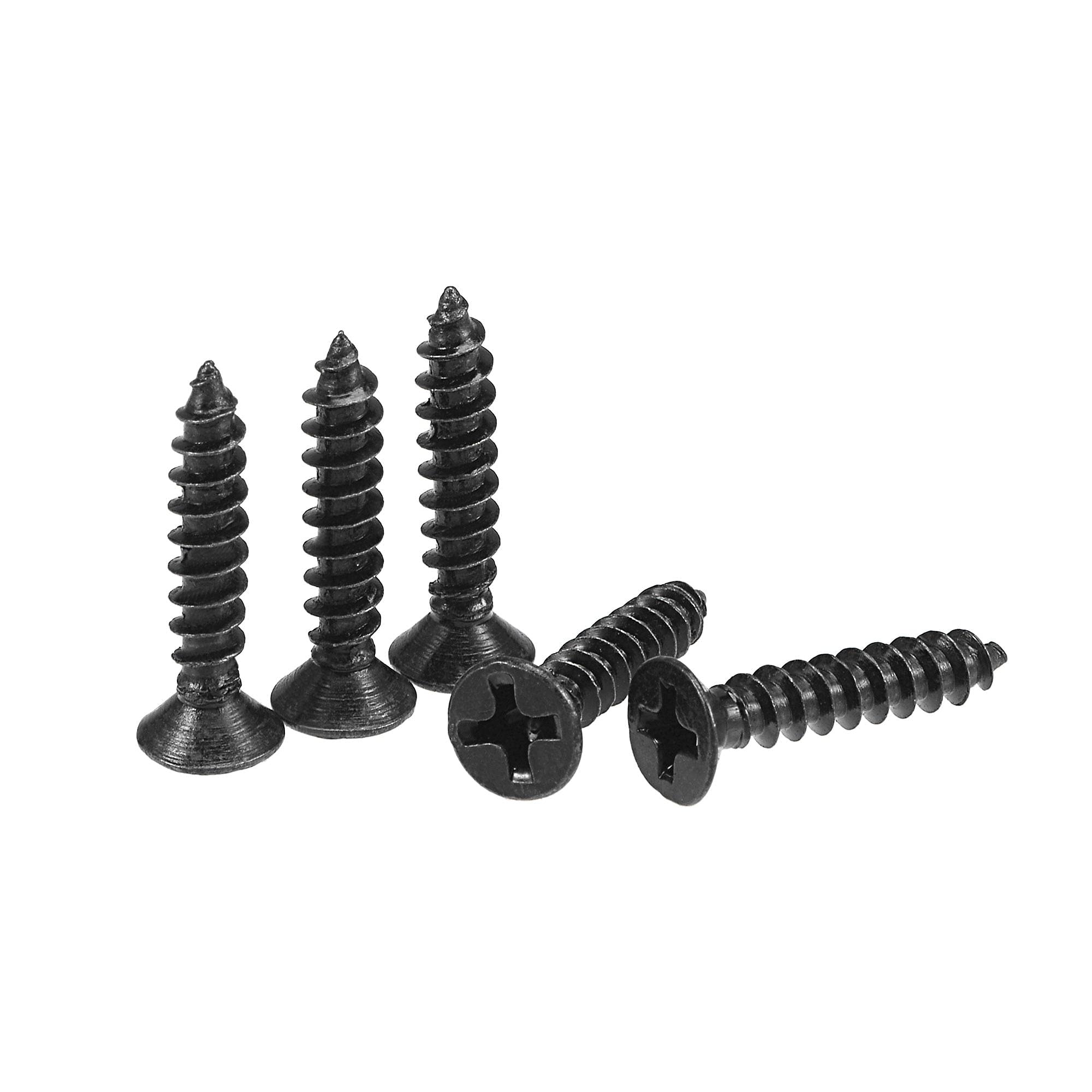 sourcing map M3.5 x 18mm Wood Screws Phillips Flat Head Carbon Steel Self Tapping Screws Black 200pcs