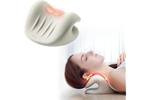 3ZeBra 2-in-1 Wireless Heated Neck Stretcher Pillow, Neck and Shoulder Relaxer with C-Shaped Arch Design, 2 Traction Angles, 3-Level Heat Control for Neck Relaxation, Cervical Traction Device