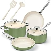 MICHELANGELO Pots and Pans Set Non Stick 8 Piece Ceramic Cookware Set Green | PFAS-Free Green Ceramic Nonstick Cookware Set for Eggs, Fish, Vegetables, Low-Oil Cooking and Induction Ready, Easy Cleanup
