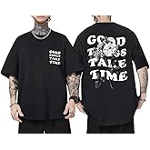 Wedsadl Vintage Graphic Tees for Men Oversized Floral Letter Print Retro Streetwear T Shirts Casual Loose Fit Cotton Tops